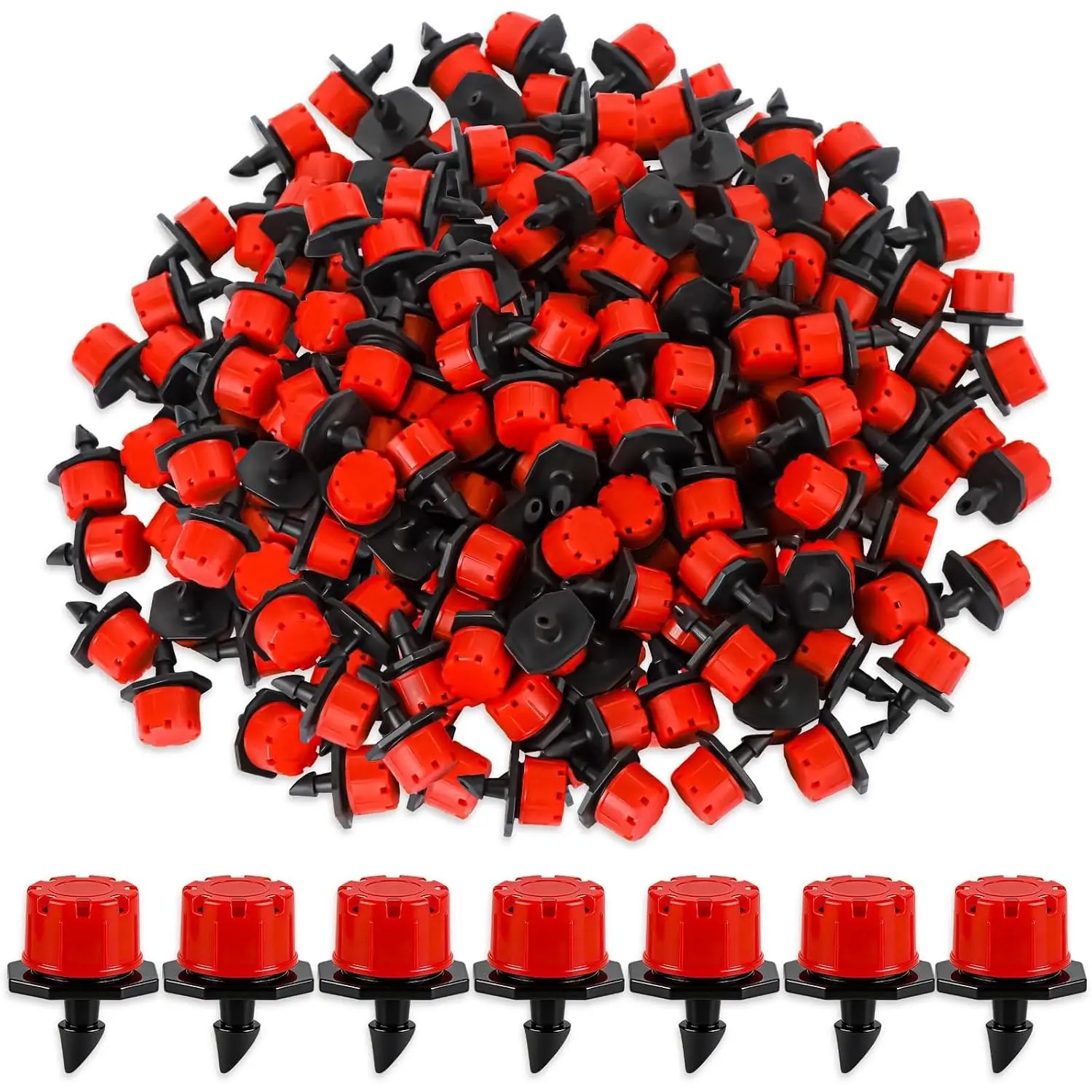 120 count Djustable Drip Emitters,1/4 Inch Irrigation Sprinklers with 360° - red  Drippers for Garden, Potted ,Lawn, Watering System-Slow Watering&  (120, Red)