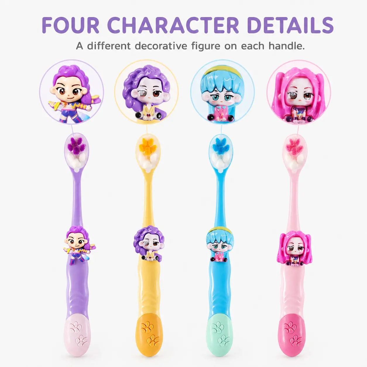 Kids Soft Toothbrushes 4-Pack, Cute Cartoon Character Design, Easy-Grip for Little Hands, Gentle Bristles for Kids' Oral Care