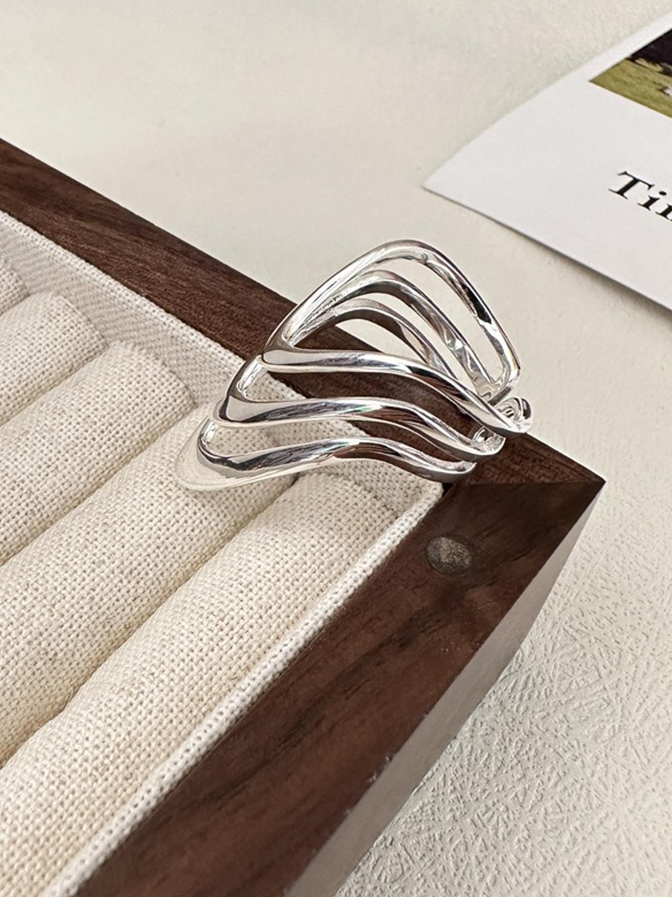 S925 Sterling Silver Fashionable Wide Band Geometric Design Ring, Fashion Jewelry for Party, Daily Clothing Decor, Trendy All-match & Exquisite Jewelry for Birthday Gift