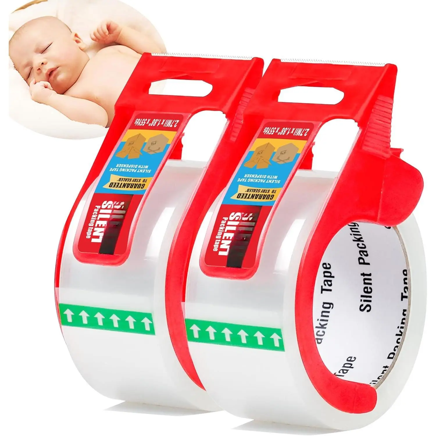 2-Pack No Noise Clear Packing Tape with Dispenser,2.7mil x 1.88" x 55Yds Heavy Duty Noiseless Packing Tape,Clear Packaging Tape for Shipping, Industrial Grade Moving Tape for Boxes