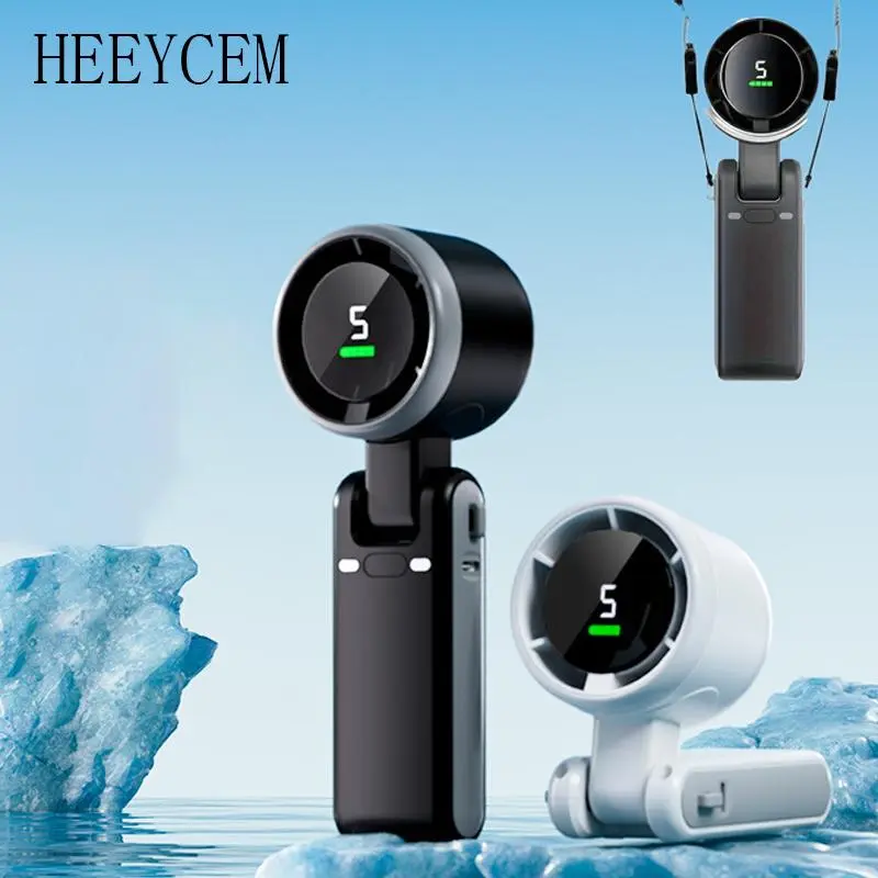Portable Handheld Turbine Fan - Quiet, Foldable Personal Fan with 5-Speed Control, 3600mAh USB Rechargeable Battery, Adjustable Neck Strap for Hands-Free Cooling - Ideal for Travel, Outdoors, Home and Office - Portable Mini Fan