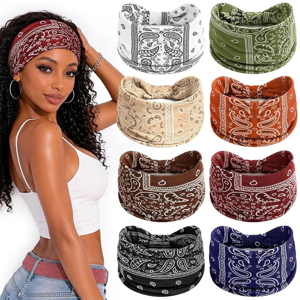 Women's Wide Non-Slip Hair Tie (8-Pack), Soft Edge Coverage, Boho Style, Moisture-Wicking, Ideal for Fitness, Yoga, Makeup, Sports Headbands