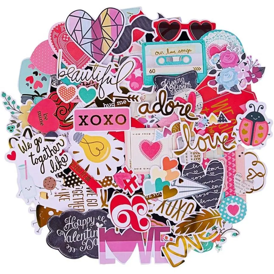 Scrapbooking Supplies, Modern Love Theme Ephemera Cuts Stickers (95 Pcs)
