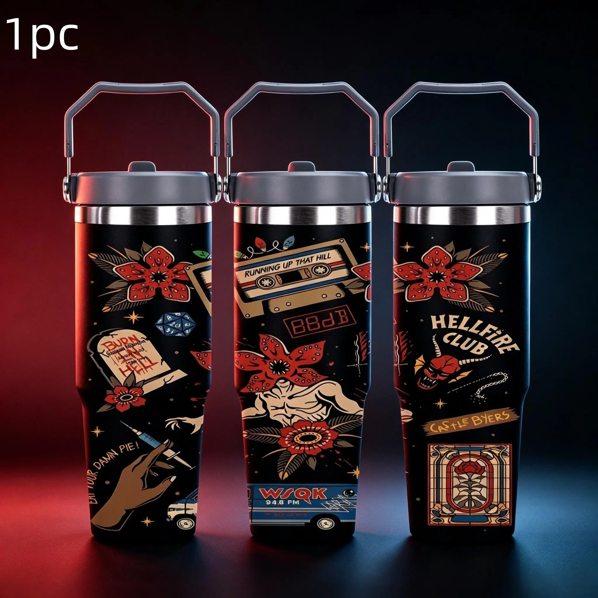 1pc 30oz Stranger Things Inspired Insulated Travel Tumbler, Leakproof Stainless Steel Water Bottle, Must-Have For TV Show Fans，Outdoor camping Coffee Cups & Mugs