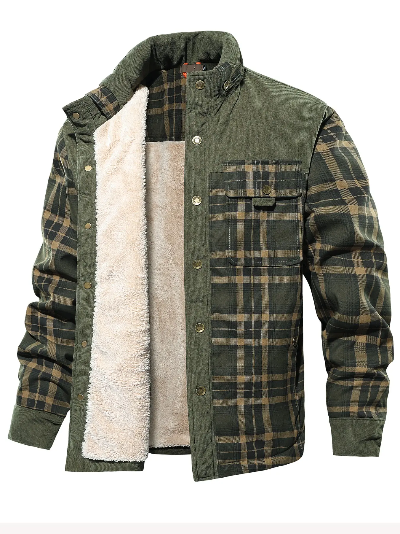 Men's Fall Winter Jacket, Casual Thick Plaid Flannel Workwear, Button Closure Fleece Shirt Jacket, Warm Comfortable Long Sleeve Outerwear