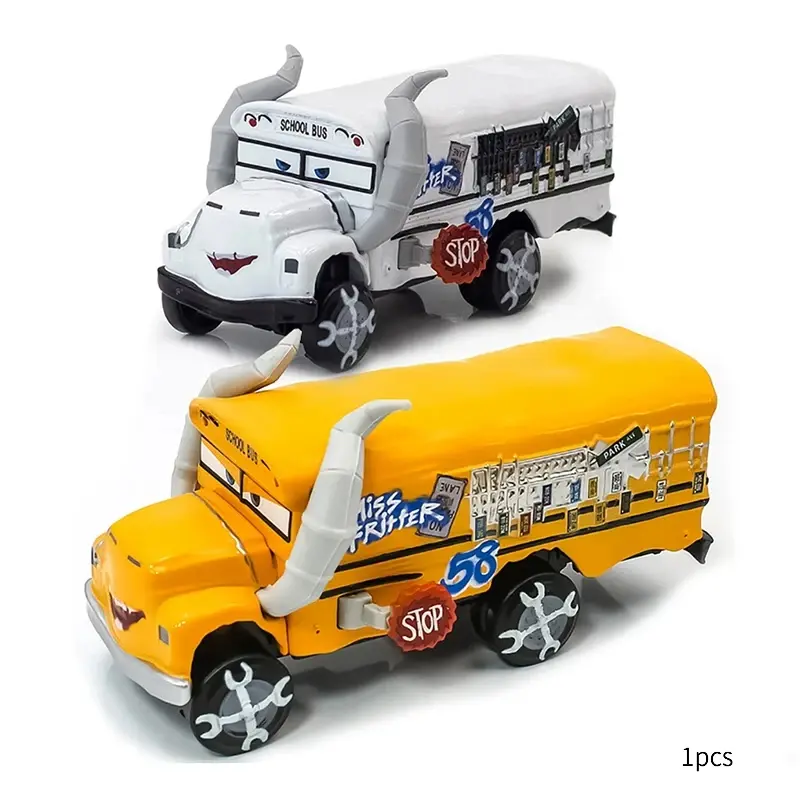 Original Pixar Cars 3 Anime Figure School Bus Cartoon Model Cars 1:55 Metal Die Casting Alloy Cars Child Toys Birthday Gifts