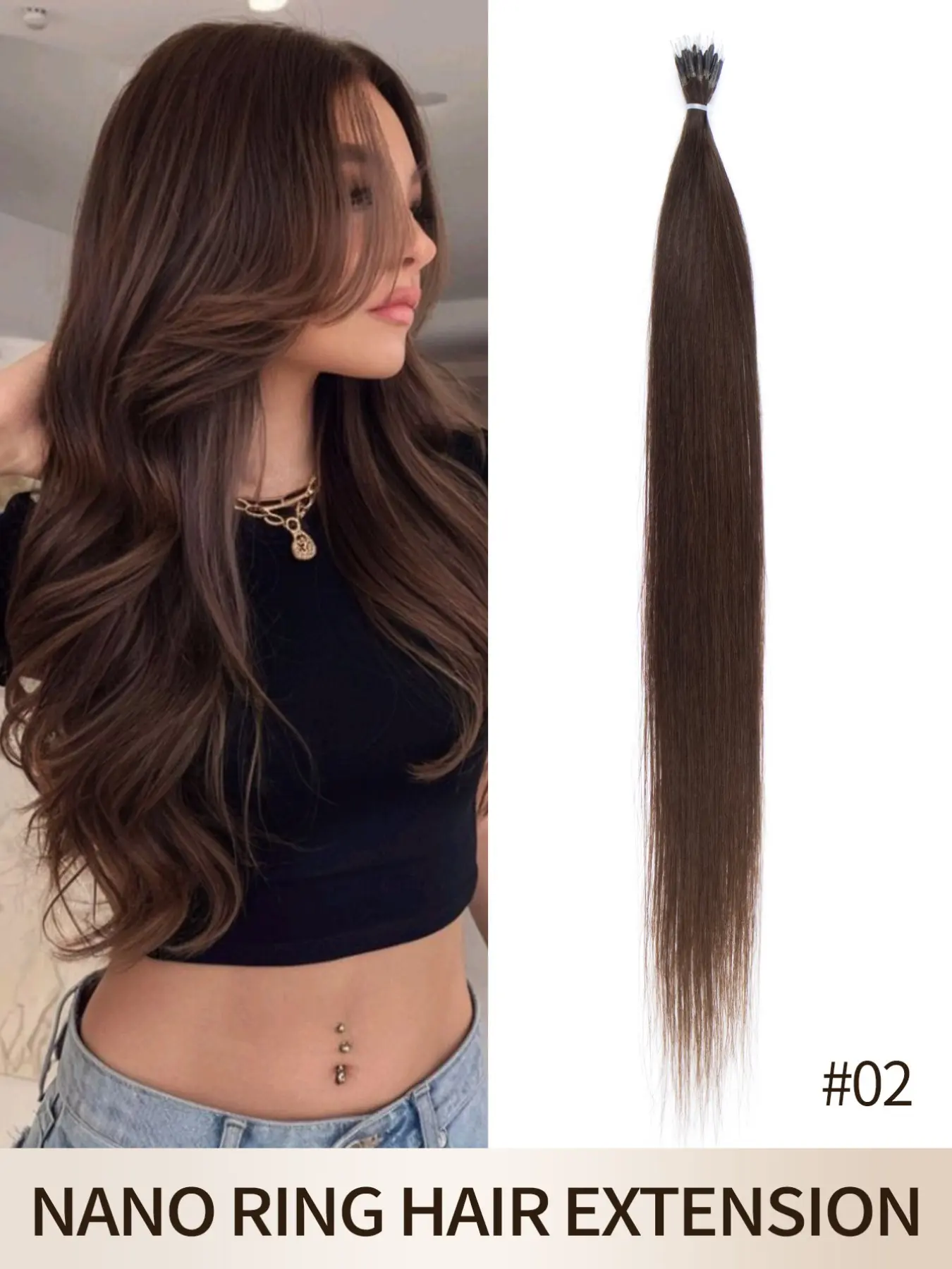 16-22 Inch Nano Ring Human Hair Extensions For Women, 25g 25 Strands Cold Fusion Invisible Nano Beads, Add Length Volume, Great for Daily Party Wedding