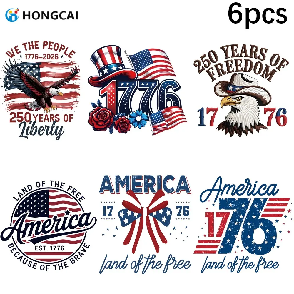 6-Piece Heat Transfer Stencils, Usa 250th Anniversary Design, High-Temperature Iron-On, Flexible & Stretchable, Ideal for Fabric Crafts