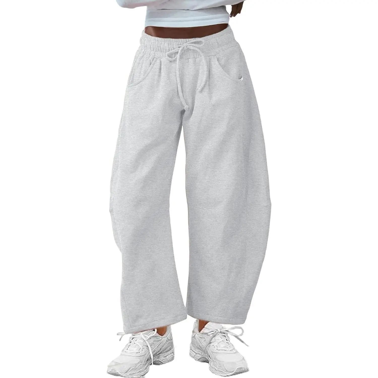 Women's Barrel Leg Sweatpants with Pockets Drawstring Elastic Waist Wide Leg Casual Cotton Palazzo TrousersGift