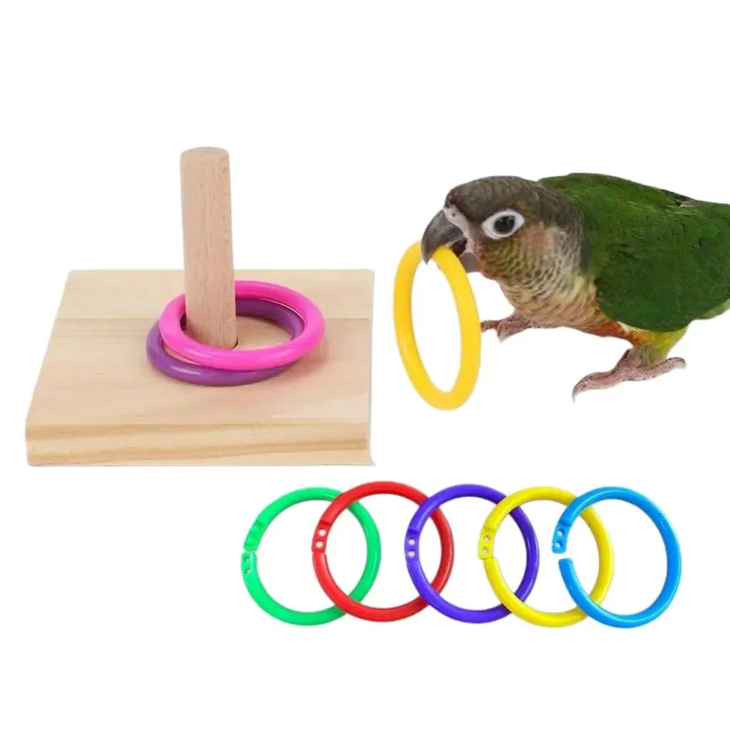 Interactive Parrot Training Toy Bird Chewing Puzzle Platform with Perch Stand & Plastic Ring – Smart Intelligence Development Bird Activity Gym, Durable Wooden Play & Exercise Cage Accessory for Parakeet, Cockatiel & Small Birds Home Cage Entertainment