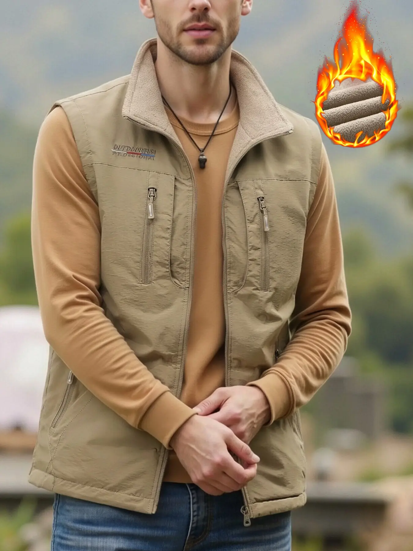 Men's Spring Fall Fishing Vest, 100% Nylon, 6 Pockets, Tactical Outdoor Vest, Zippered Pockets, Loose Fit, Multi-Color Options