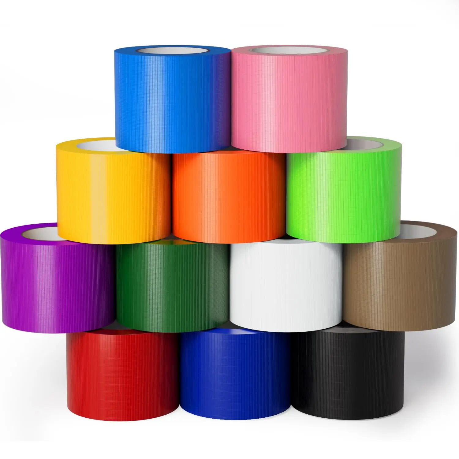 12 Pack Rainbow Colored Duct Tape 2" x10YD  No  | 12-Pack. Heavy duty, tears by hand.  adhesion, no . Ideal for DIY, packing, marking & crafts.