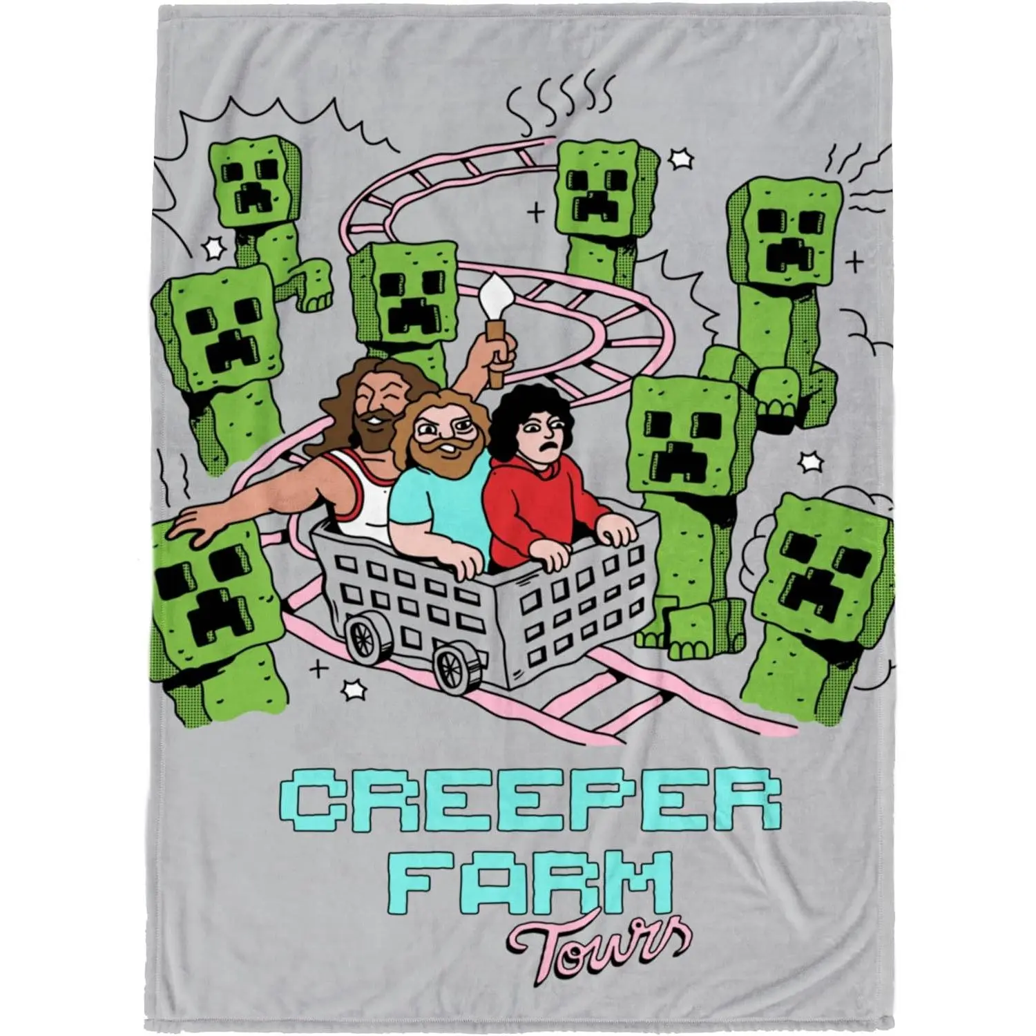 Creeper Farm Tours Flannel Throw Blanket Minecraft Roller Coaster Creeper Cartoon Soft Fleece Blanket Gamer Bedroom Sofa Decor Gift