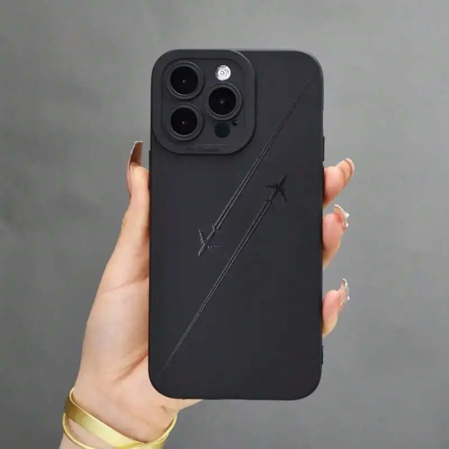 Phone Case: Black Airplane Design Full-Coverage Anti-Drop Case For IPhone 15/14/13/12/11/X/XR/7/8 Plus/Pro Max/ - New Fashionable, Simple, And Durable Phone Cover With All-Around Protection,Suitable For IPhone17 Air