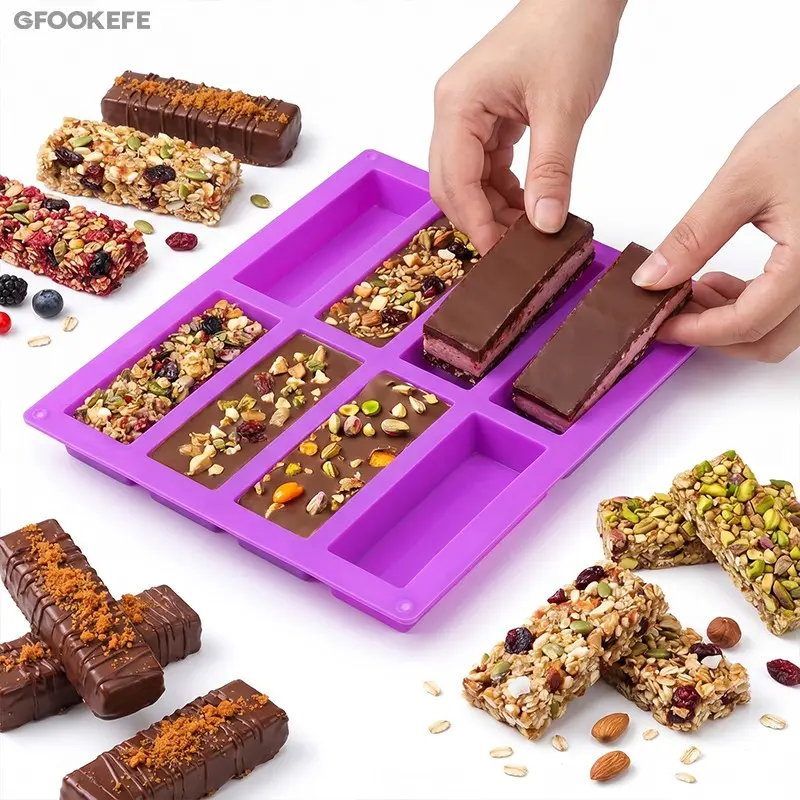 8-Compartment Rectangular Silicone Mold, Non Toxic Bakeware, Ideal for Homemade Energy Bars, Chocolate Bars, Granola Bars, Butter Bars, Soap Molds, Baking Tools
