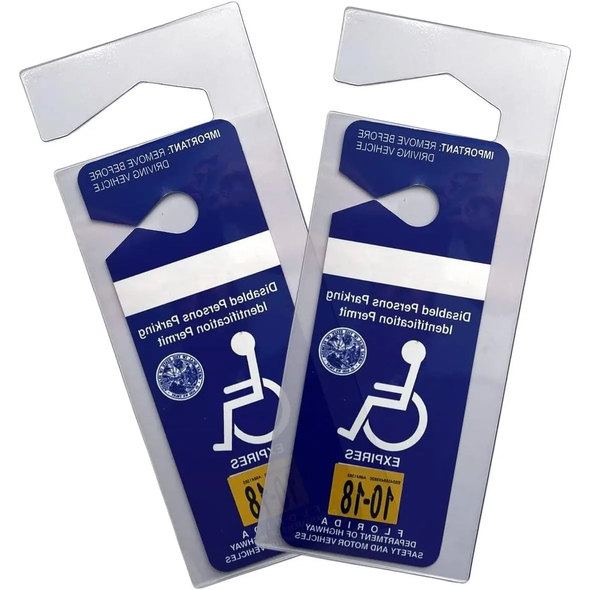 2 Pack Clear Handicap Parking Placard Protective Holder - Rear View Mirror Disability Permit Hanger - Hard Flexible Plastic - Handicapped Car Tag CoverGift