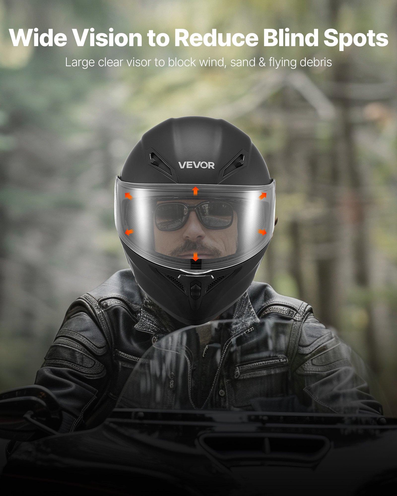 VEVOR Motorcycle Helmet, Modular, Adult Motocross Dirt Bike Helmet with Large Clear Visor, Comfortable Motorbike Racing Street with Detachable Liner for Men & Women, DOT Approved, (Matte Black, M), Abs Shell