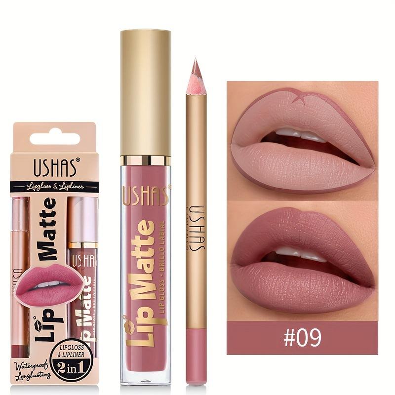 2-in-1 Lip Gloss & Lip Liner Duo – Double-Ended, Long-Lasting, Non-Sticky, High Shine + Matte Liner, Waterproof, No Bleeding, All-in-One Lip Makeup
