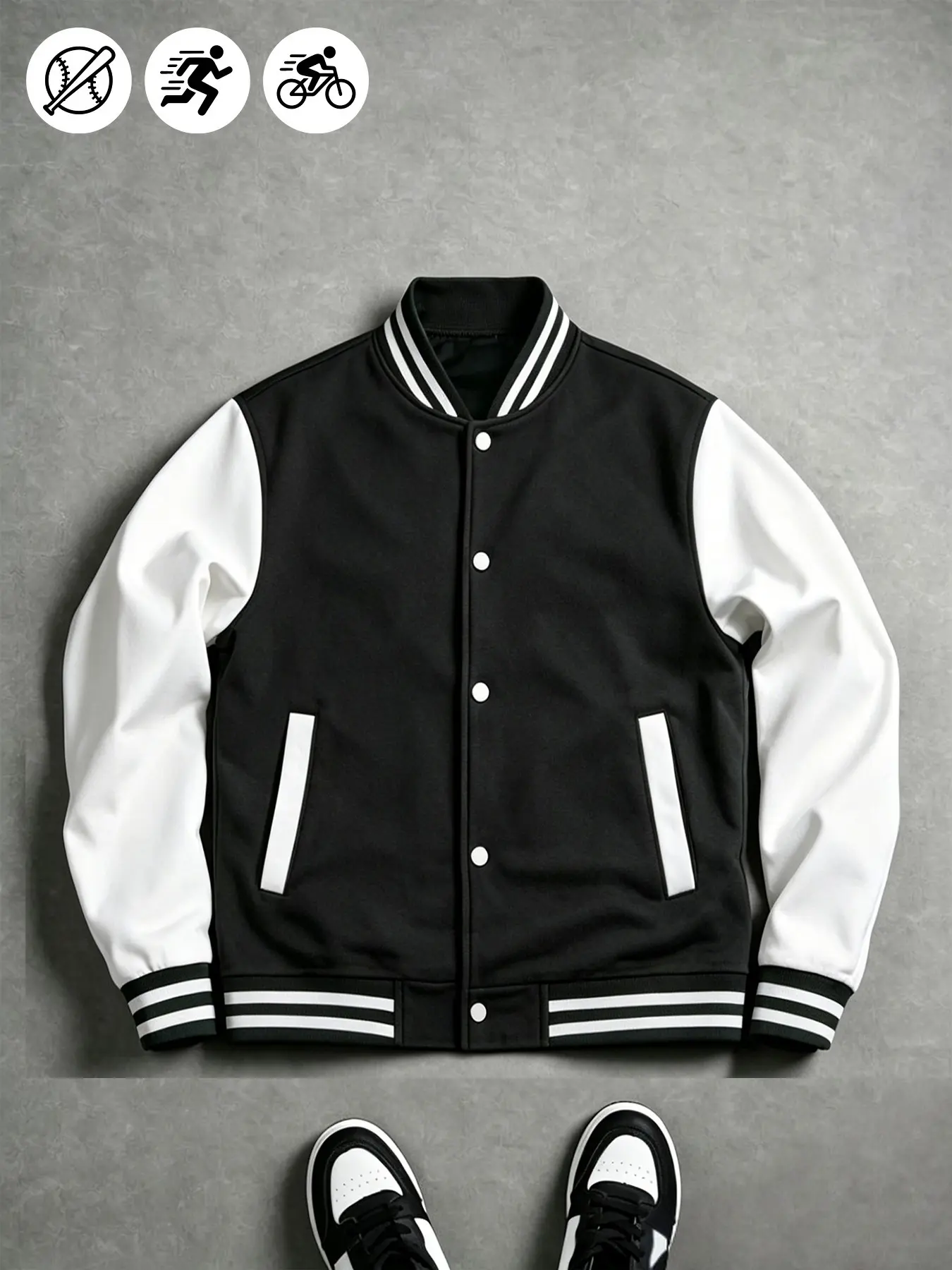 Men's Casual Baseball Jacket, Men's Color-Block Baseball Jacket - Fleece Lined Varsity Outerwear with Contrast Sleeves & Snap Button, Warm Skin-Friendly for Commute School, Gift for Him