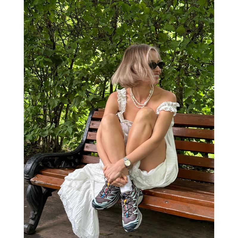 Women's Elegant White Tiered Cami Long Dress Lace Trim Ruffle Flowy Maxi Sundress Sleeveless A-Line High Waist Summer Dress