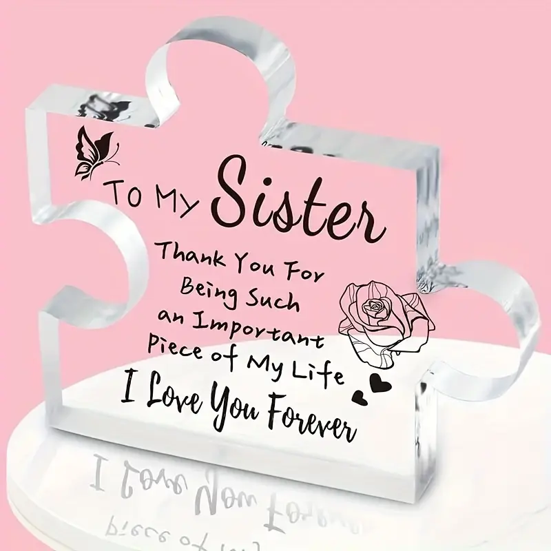 Butterfly Rose Puzzle Acrylic Plaque To My Sister Desktop Ornament Sister Birthday Holiday Keepsake Gift