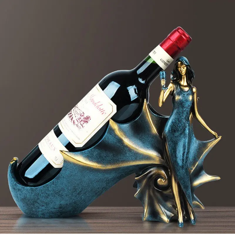 European-style antique blue beauty wine rack, living room study decorative item, kitchen wine cabinet accessory, resin craft ornament