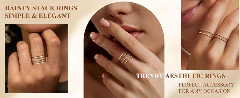 MILACOLATO 14K plated Gold Filled 1.3mm Thin Stackable Rings for Women - Minimalist Non Tarnish Half Cubic Zirconia Band Rings - Dainty Trendy Statement Stacking Rings Set Size 5-10