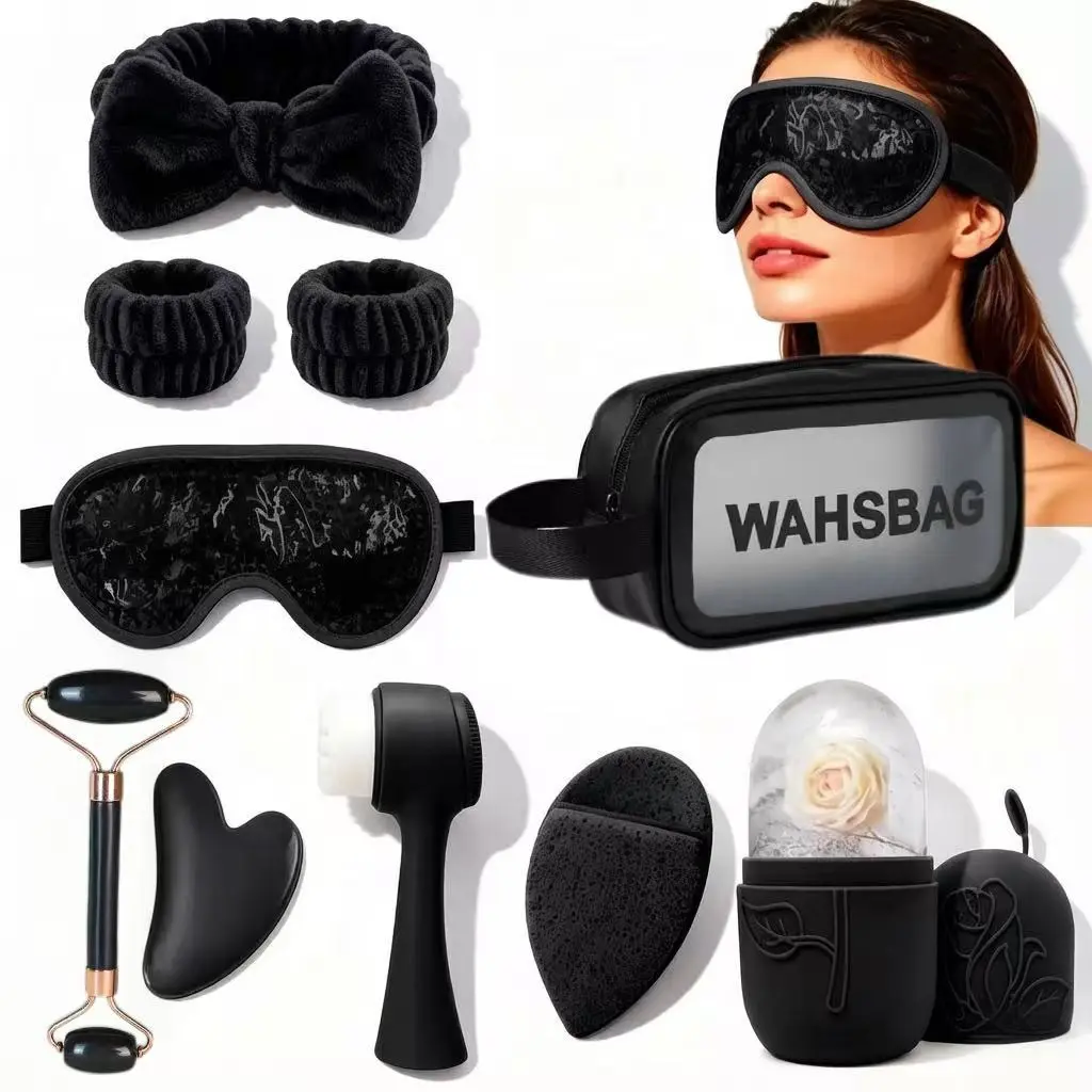 10-Piece Facial Care Kit, Includes Face Wash Headband, Ice Cube Tray, Massage Roller, Gua Sha Board, Makeup Bag, Perfect Gift