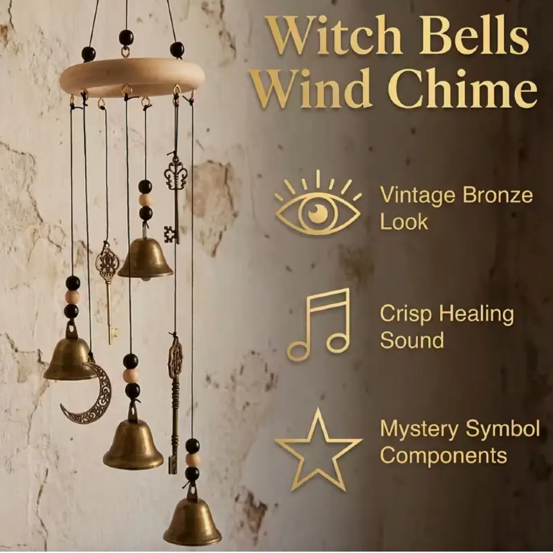 Vintage Distressed Star Key Bell Wind Chime, Witch Wicca Pagan Hanging Ornament, Good Luck Guardian Decor for Garden Yard Home, Niche Atmospheric Collectible Gift, Halloween Party Decoration