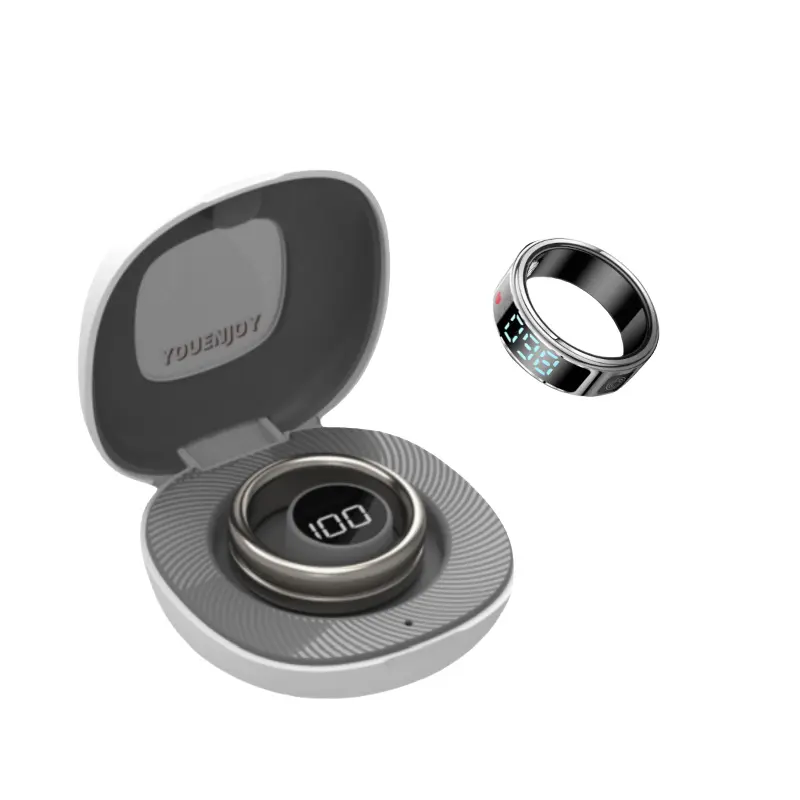 Black Smart Ring Charging Storage Box with LED Screen - Compact Accessory for Wearable Ring Devices, Magnetic Compartment, LED Digital Battery Level Display, Multi-Sports & Outdoor Fitness Compatibility, Black - With Digital Display Charging Storage Box,,