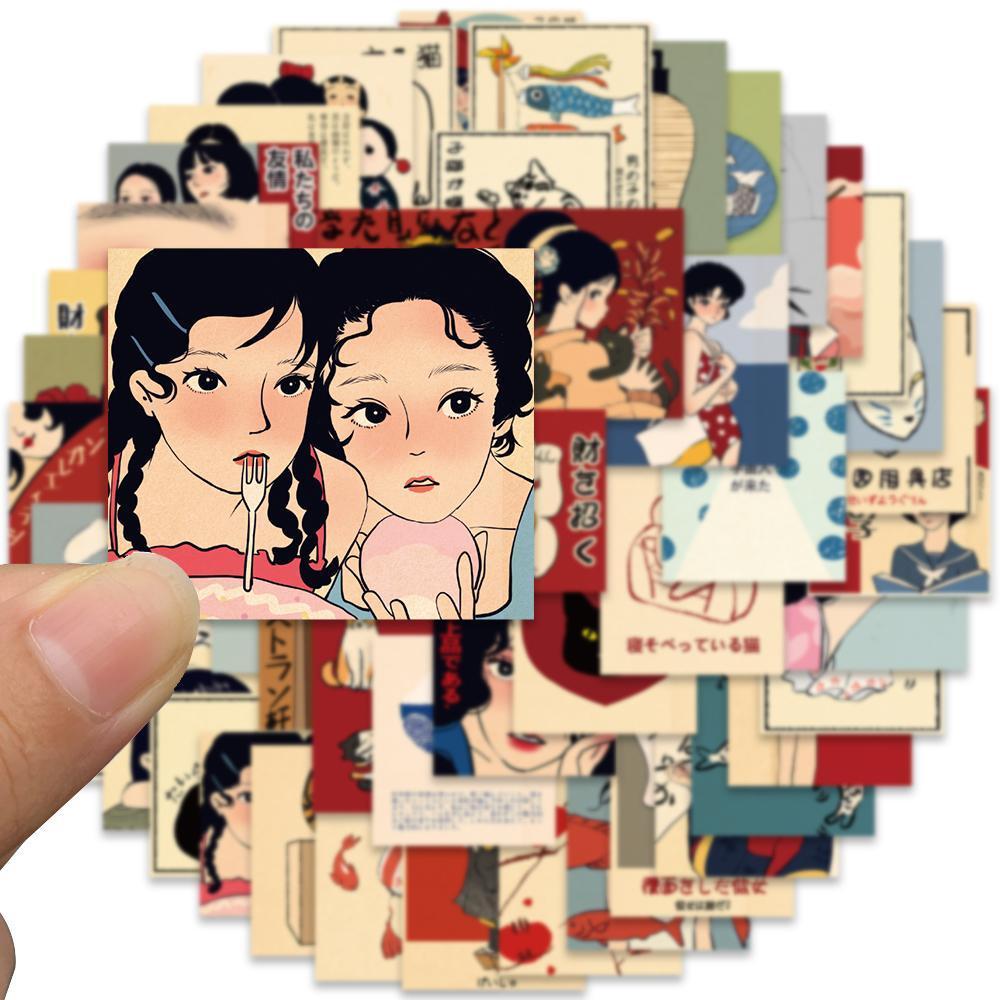 50pcs Vintage Classic Japanese Anime Scrapbook Stickers DIY Diary Laptop Luggage Skateboard Graffiti Decal Classic Toys