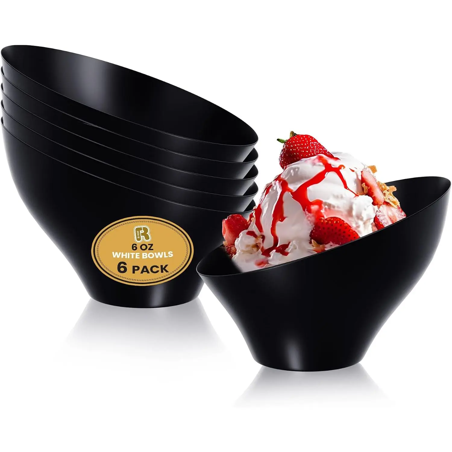 6 Pack Angled Black Serving Bowls - Small Plastic bowls 6 oz -  Plastic Serving Bowls Heavy Duty For Weddings Catering, parties, And  Occasions (Black, Small)
