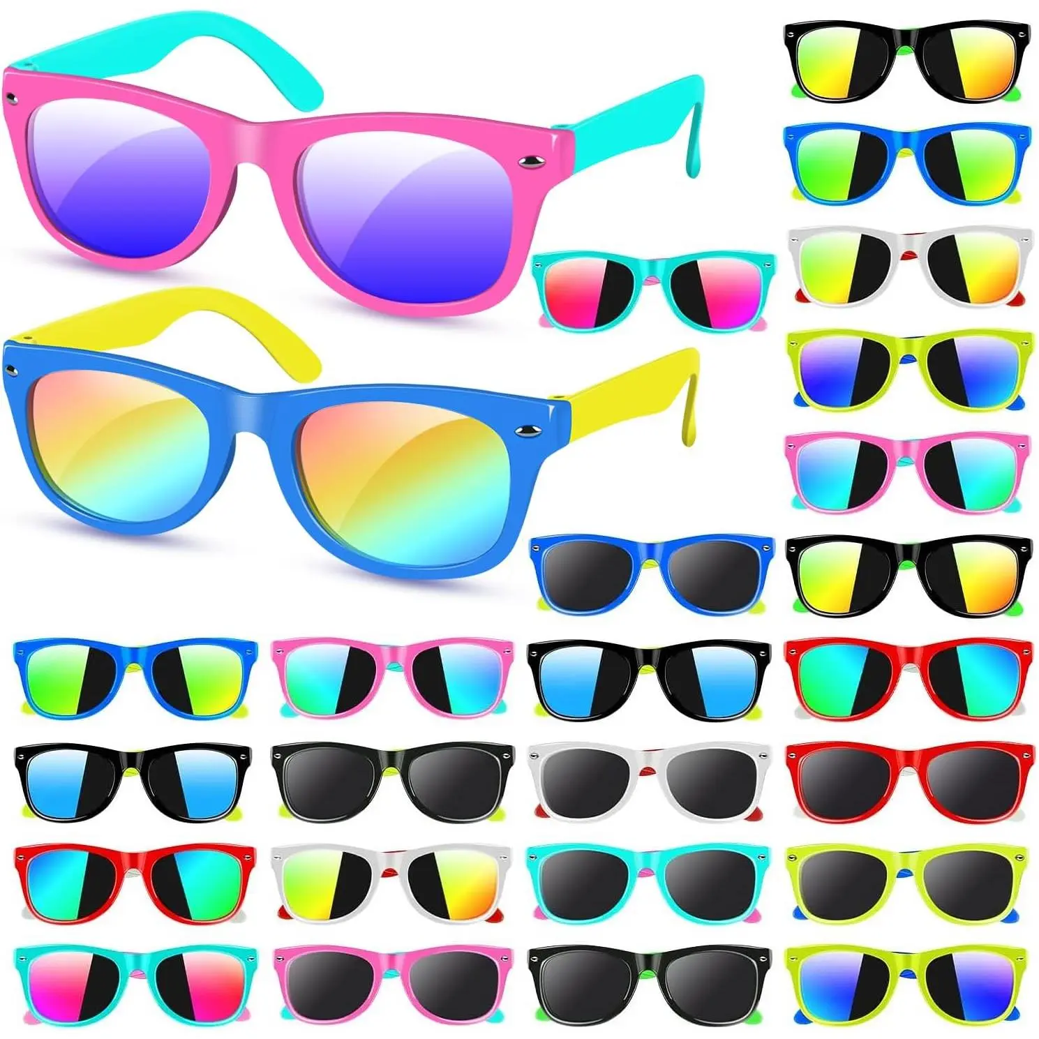 24-Pack Neon Kids Sunglasses Bulk - UV400 Protection, Pool & Festival Party Favors Eyewear for 3-8 Year-Old Boys & Girls (Party Hats, Masks & Accessories), Pool Party, Festival Party Eyewear