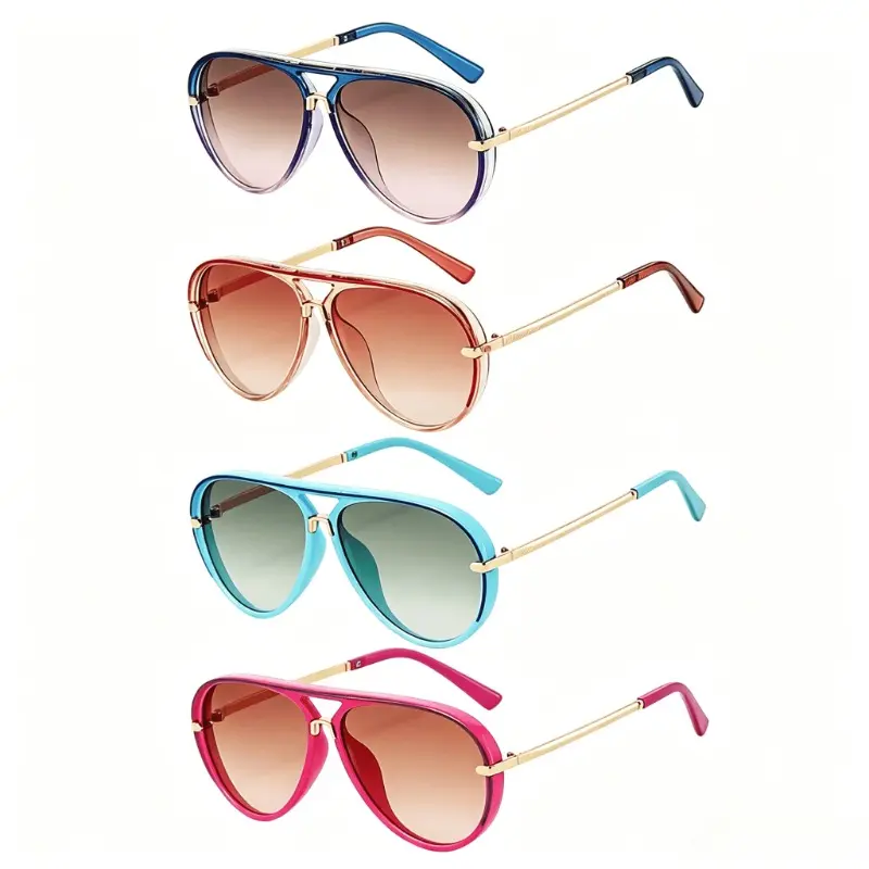 Retro Aviator Sunglasses for Women, 4-Pack Full Rim Pilot Eyewear with Gradient Lenses, Lightweight Metal & Plastic Frame, 4-Pieces Set, One Size, Music Festival