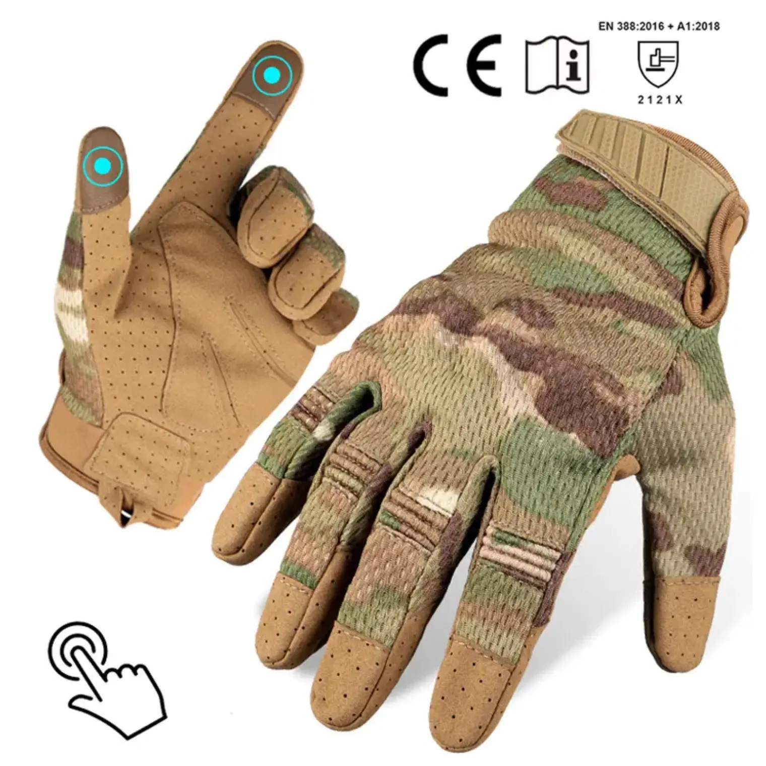 Men's Tactical Camouflage Gloves - Hard Knuckle Protection, Touchscreen Full Finger, Breathable, Gloves for Work, Ideal for Motorcycle Cycling, Military Use