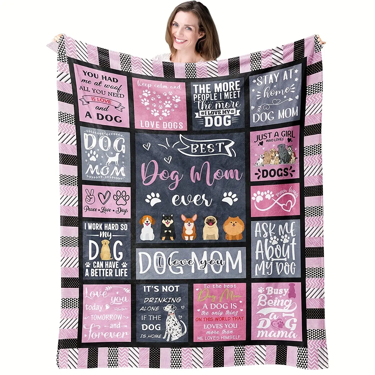 Dog Mom's Patchwork Soft Flannel Sofa Blanket