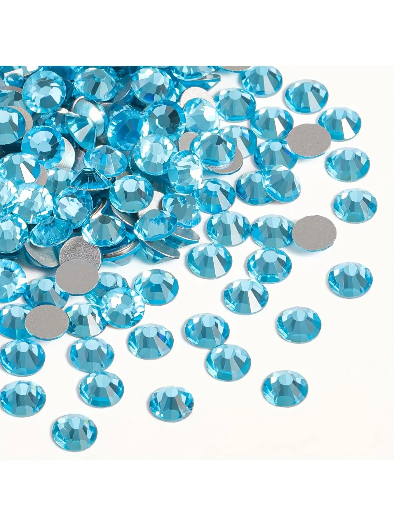 Aquamarine Glass Rhinestones Ss3-Ss30 Round Flatback Glass Rhinestones with Silvery Bottom Flatback Crystal Rhinestones for Crafts Clothes Decorations