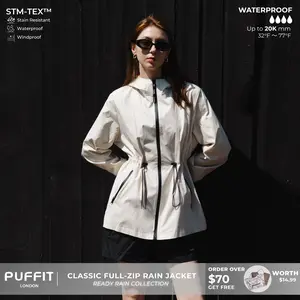 PUFFIT STM-TEX Waterproof Lightweight Hoodie Jacket,Women's Warm Full Zip Rain Coat Adjustable Waist & Hood & Cuff Design Comfort Casual Inner Pocket,Out Door,Shell Jacket,Spring Jacket,Windbreaker,Dog Walking,School Running,Football Mum,Womenswear