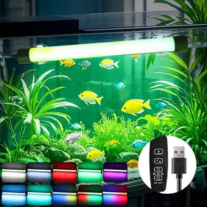 1pc Smart Aquarium Decorative Light with 4-key Button Control and RGB Switching. 3/9/12h Timer and Dimmable Brightness Ensure Worry-free Lighting Schedules. USB-powered, Colorful LED Light for Amphibians and Fish, with Two Mounting Suction Cups.