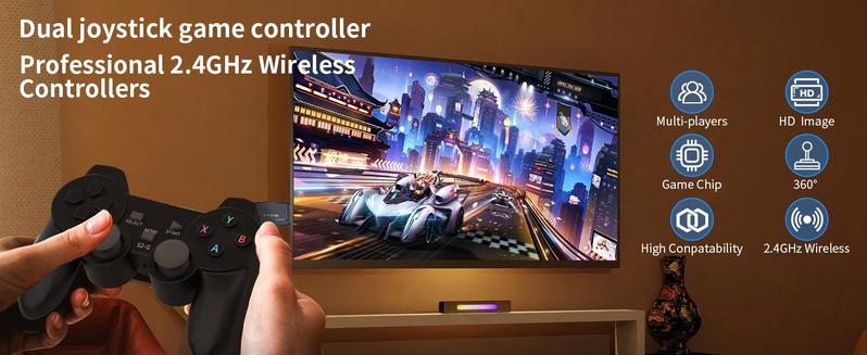 Retro Game Console – 20,000+ Classic Games Built-in, 18 Emulators, Dual 2.4G Wireless Controllers, 4K HDMI Output, 64GB Plug & Play Game Stick for TV, PC, Projector