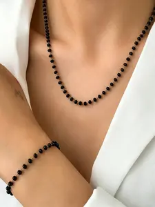 Elegant Multifaceted Bead Necklace Bracelet Set, Stainless Steel Daily Wear Jewelry, All Seasons Plain Pattern