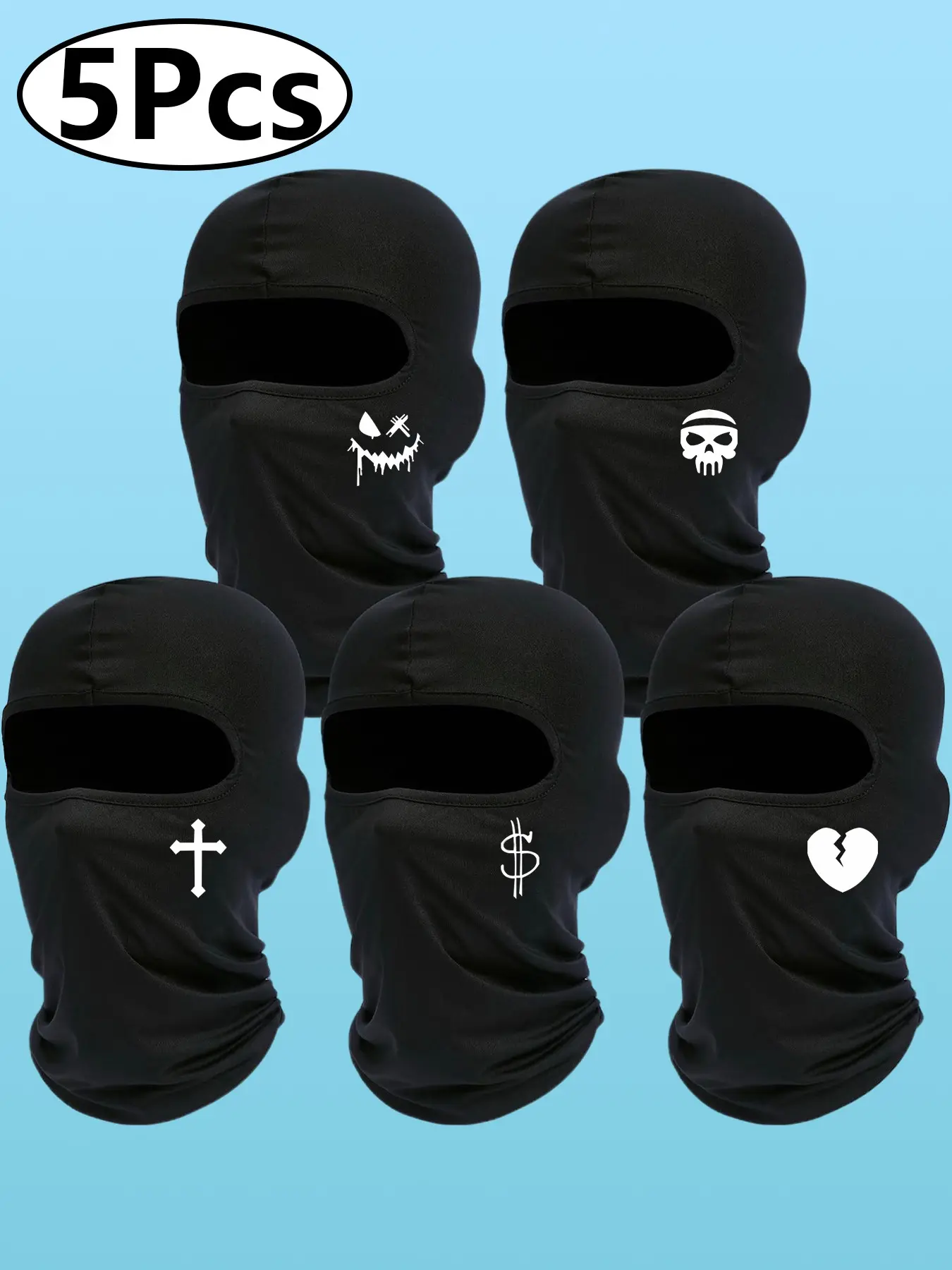 5 Pcs  Balaclava Printed pattern Ski Mask, Neck Gaiter Motorcycle Summer Cooling Windproof Scarf for Men/Women