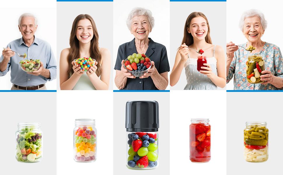 Upgraded Auto Stop Electric Mason Jar Vacuum Sealer Kit (Lids Included) for Wide & Regular Mouth Jars, Large Screen & Battery Level Display, Fully Automatic Portable Canning Food Storage Sealer