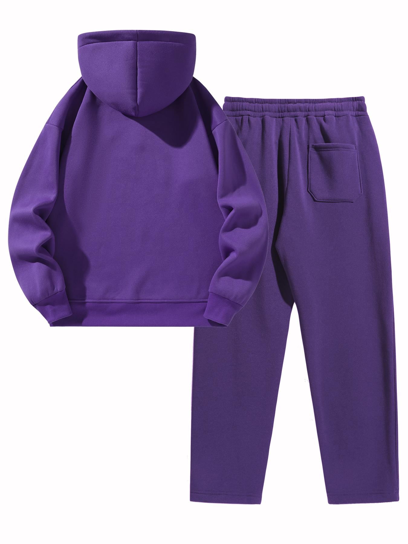 Unisex Solid Zip Up Hoodie & Drawstring Waist Sweatpants Two-Piece Set, Streetwear Tracksuit Set, Casual Long Sleeve Hooded Sweatshirt & Jogger Pants for Daily Wear, Men's Two-piece Outfits for Fall & Winter