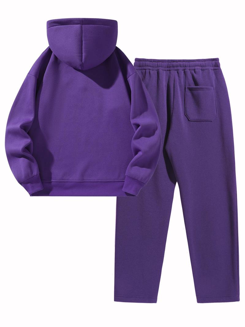 Unisex Solid Zip Up Hoodie & Drawstring Waist Sweatpants Two-Piece Set, Streetwear Tracksuit Set, Casual Long Sleeve Hooded Sweatshirt & Jogger Pants for Daily Wear, Men's Two-piece Outfits for Fall & Winter