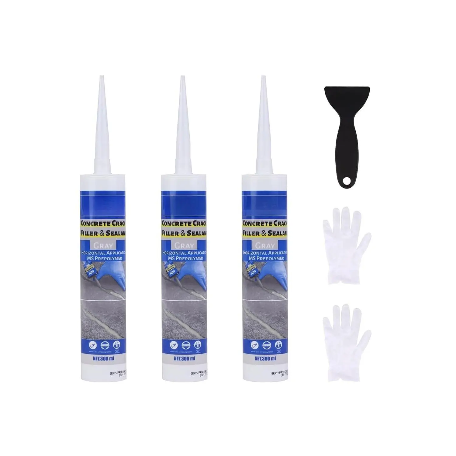 Cement Crack Filler Self Leveling, Concrete Driveway Repair Sealant for Outdoor, Flexible Adhesive Seal for Patch,  Expansion Joint Sealer Gray 10.5 fl. oz (3 Pack)