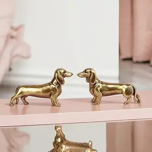 2 pcs Mini Brass Dachshund Statue Ornament, 1 Count Miniature Dog Figurine, Desktop Decoration Ornament for Home Office, Home Decor
