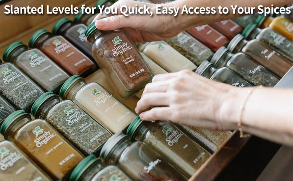 Clear Acrylic Spice Drawer Organizer, 4 Tier- 2 Set Expandable From 13" to 26" Drawer Seasoning Organizer, Kitchen Spice Rack Tray for Drawer/Countertop (Jars not included)