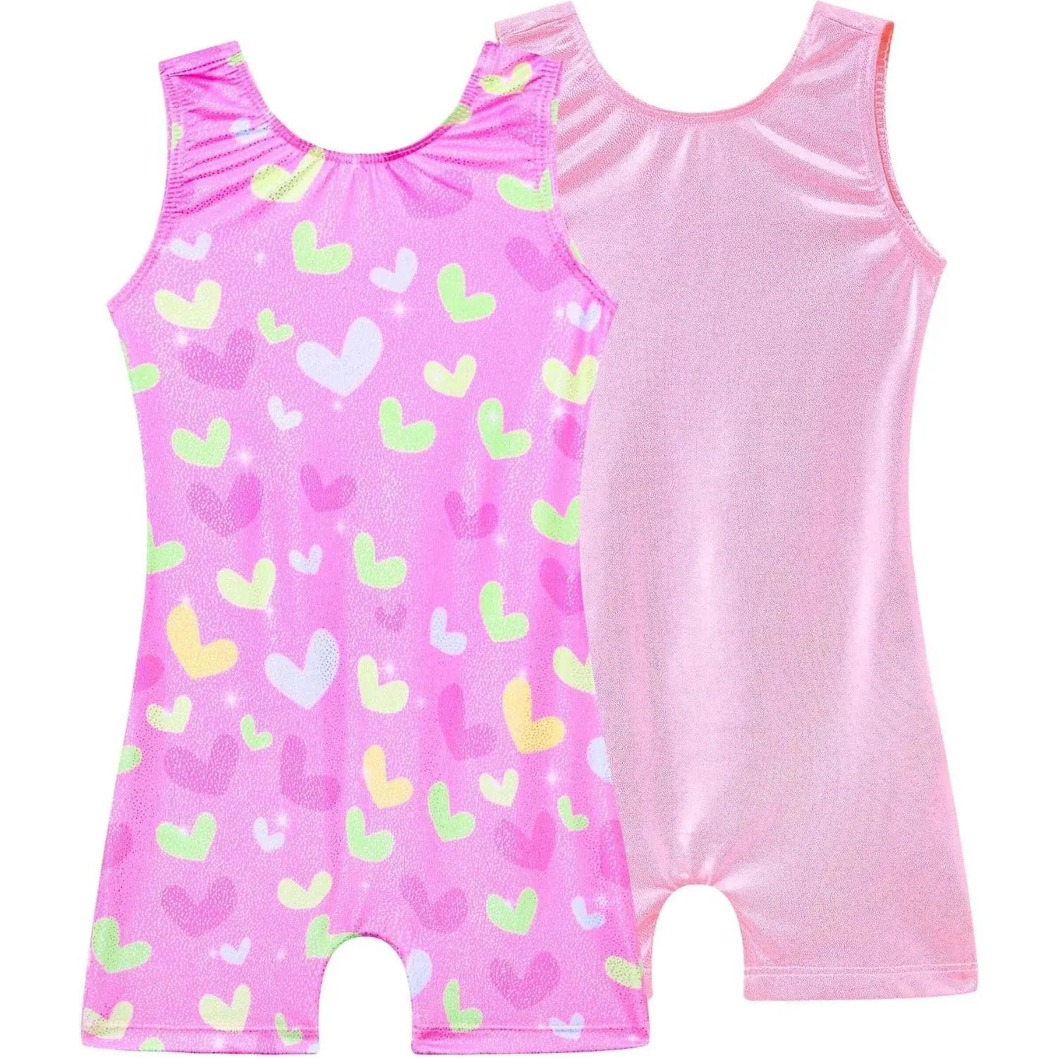 Girls Gymnastics Leotards Shiny Tumble Bodysuits Dance Biketards Workout Activewear 2 Pack for Kids Child Practise