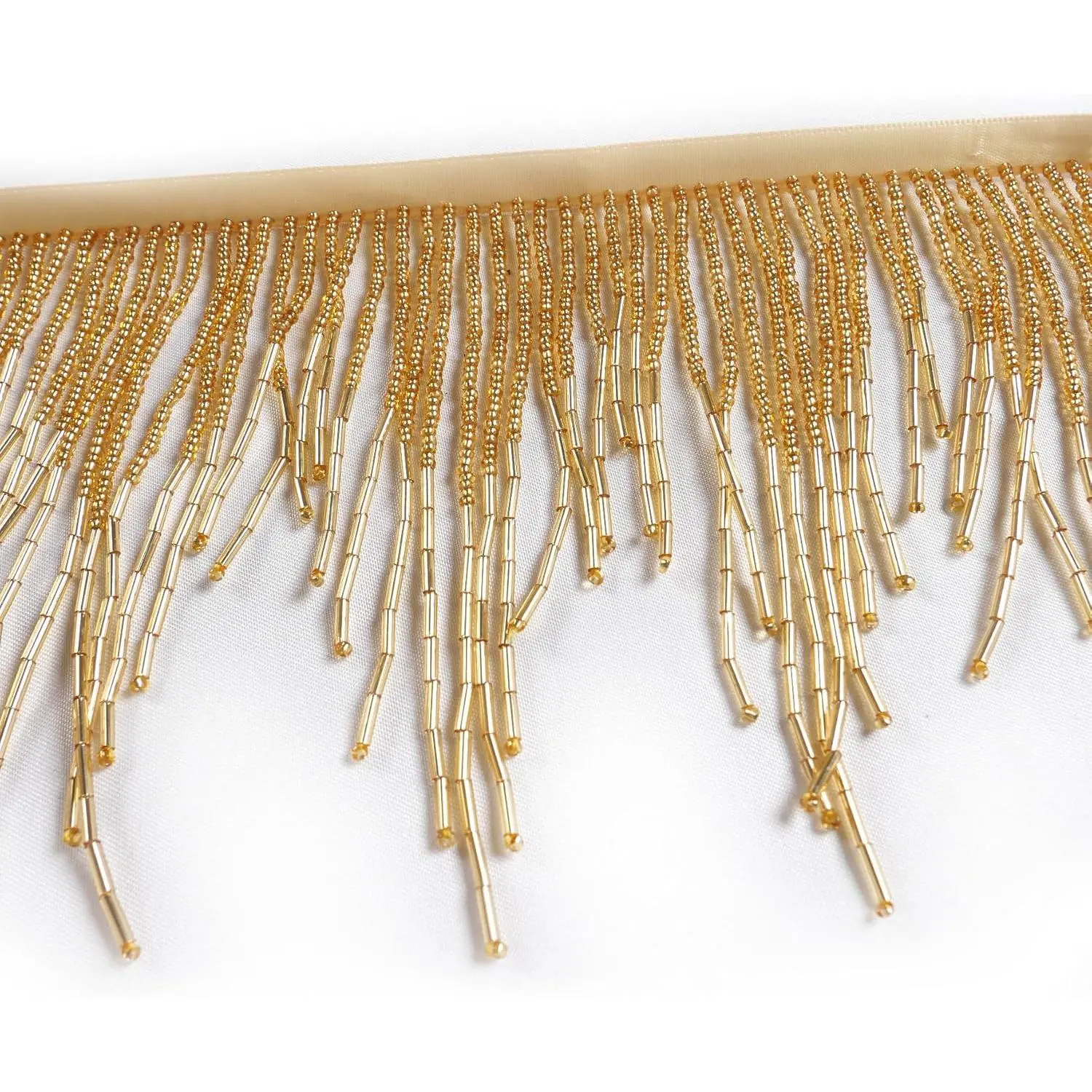 1meter/39inches Long 4.3inches Wide Glass Beaded Wavy Water Shape Fringe Trim Tassel Chain for Clothing Accessories DIY Decoration